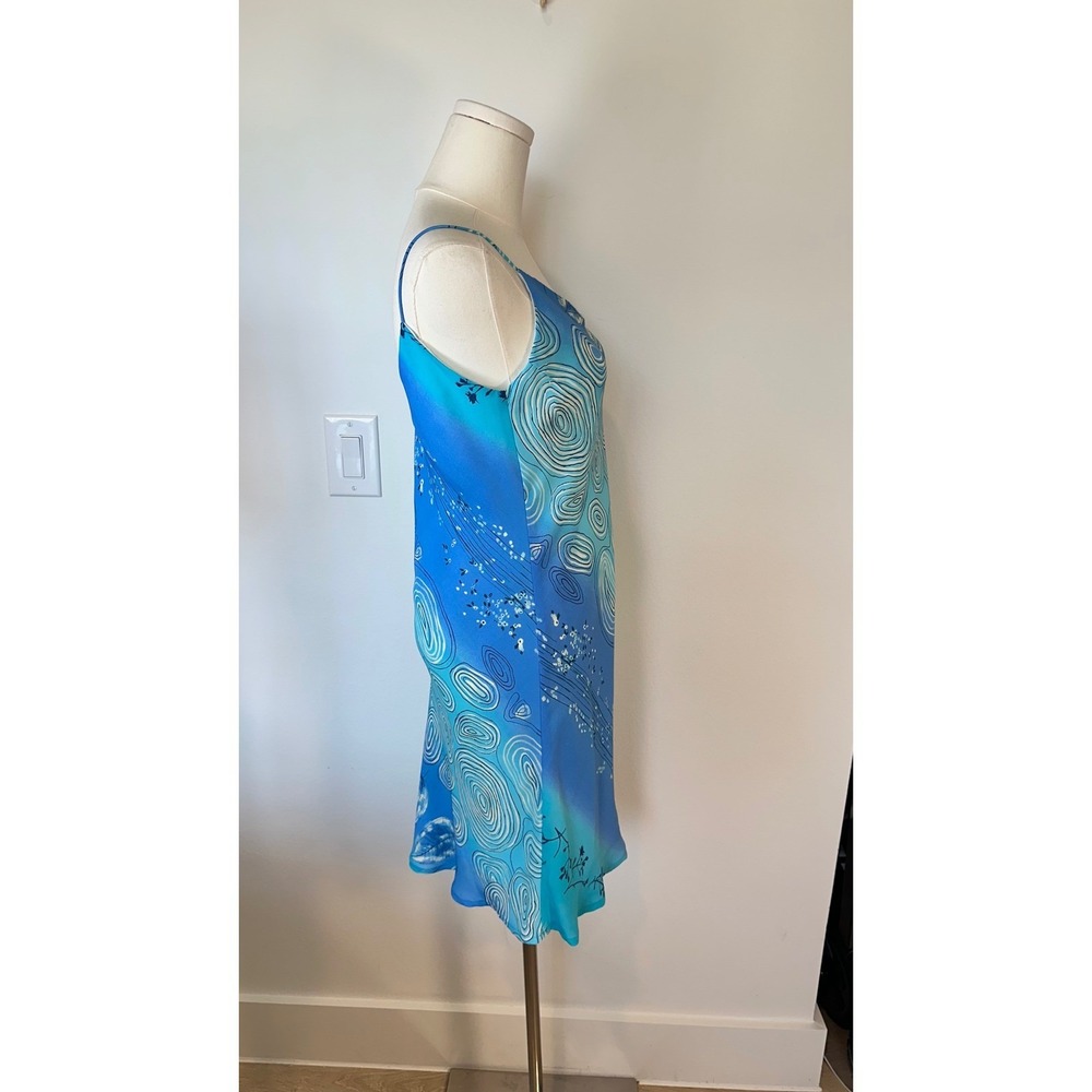 Lapis Y2K String Aqua Slip Satin Dress Whimsical Medium Blue Chiffon Dopamine - Picture 5 of 10